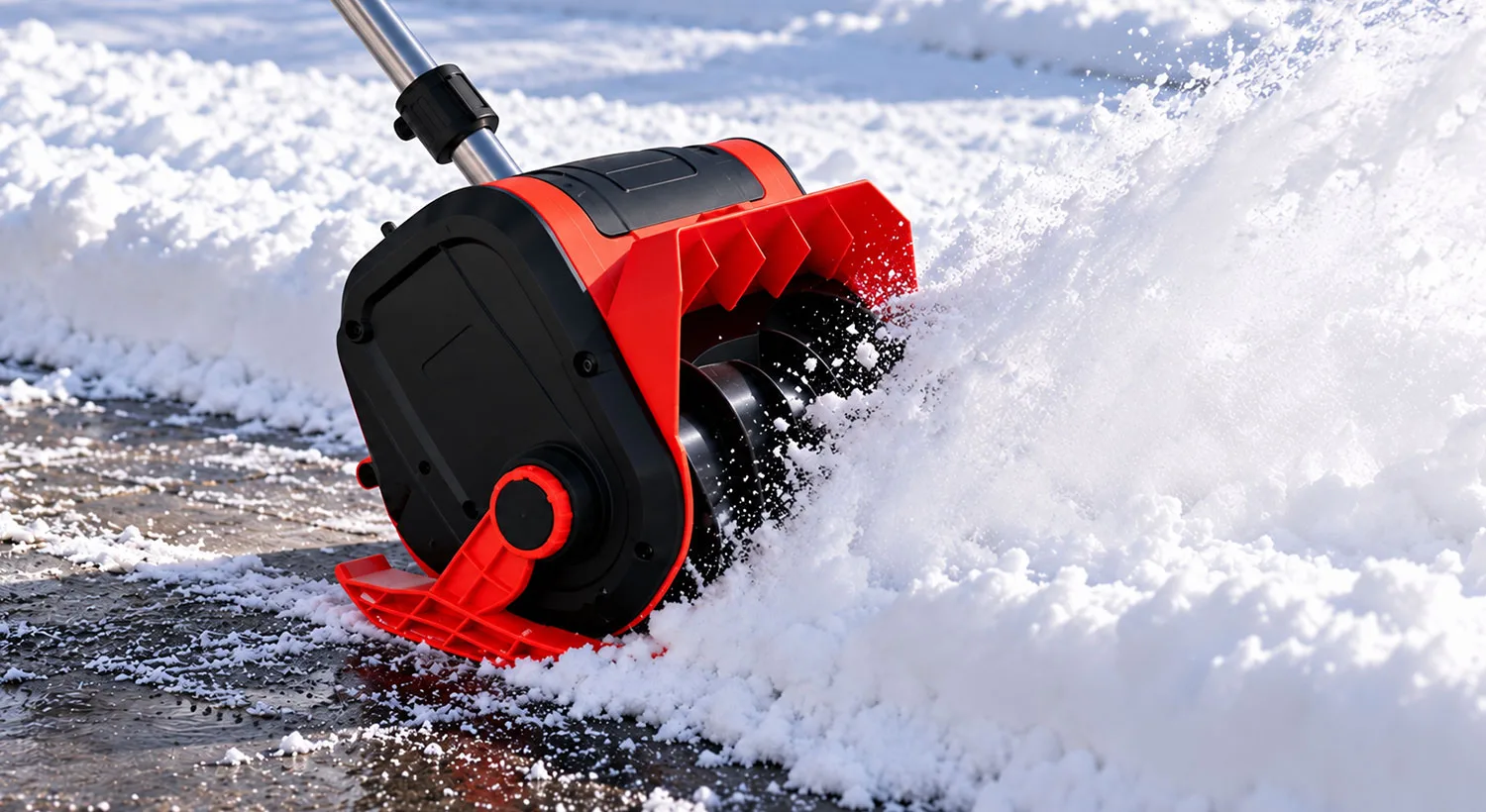 Red WOODRANGER® auger head working through fresh snow