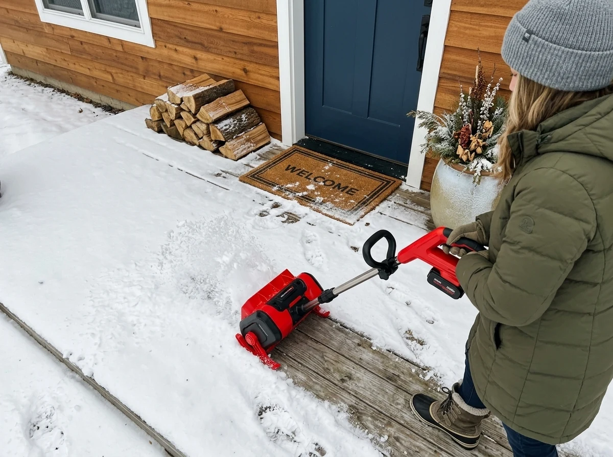 Verified WOODRANGER customer holding the Snow Blower